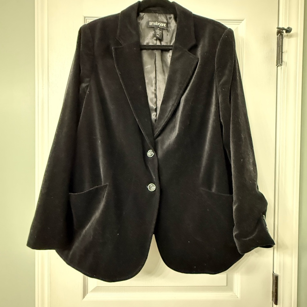 Lane Bryant Black Velvet Blazer with Notched Lapels